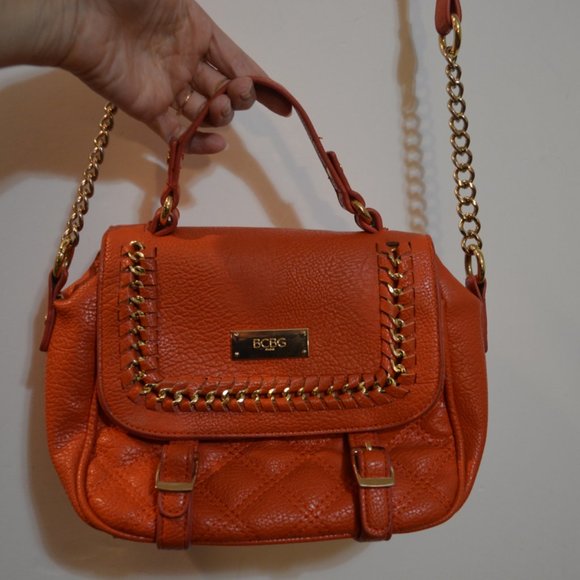 BCBG Paris Orange Gold Shoulder Crossbody Purse Small Soft Faux Leather 10.5'x8' - Picture 8 of 8